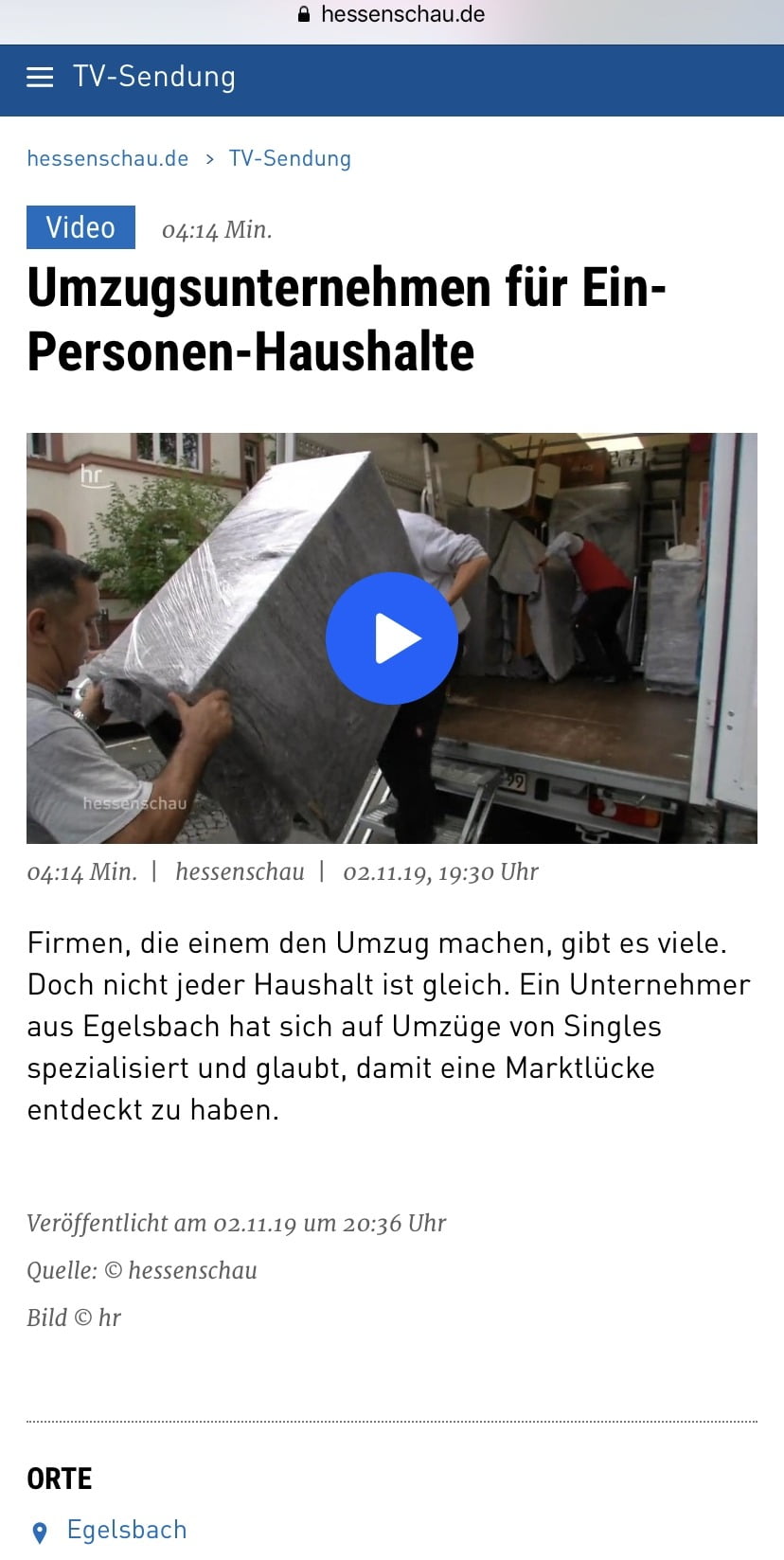 Single Umzug innerhalb von Darmnstadt TV-Bericht